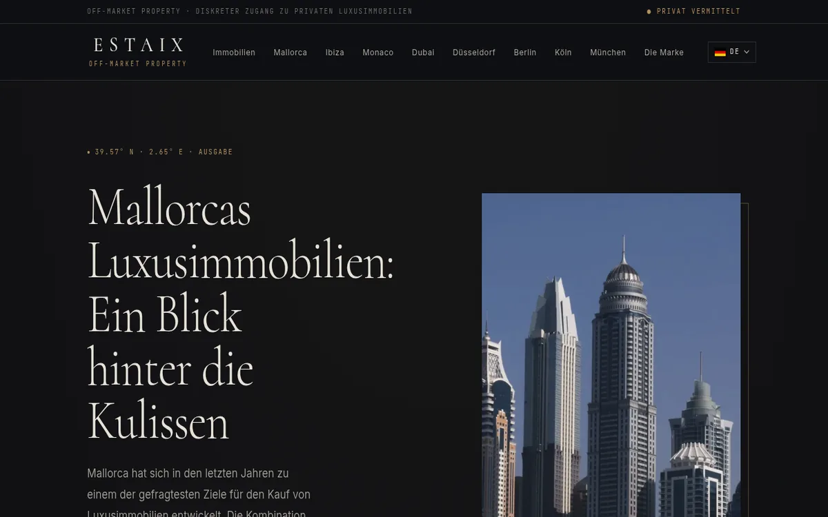 Startseite von ESTAiX mit Beitrag über Luxusimmobilien