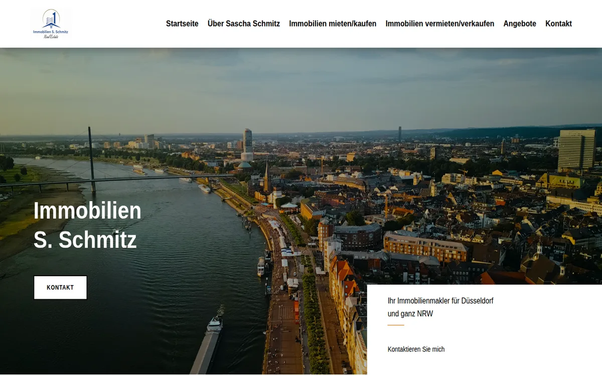 Startseite von Immobilien S. Schmitz mit Luftbild von Düsseldorf